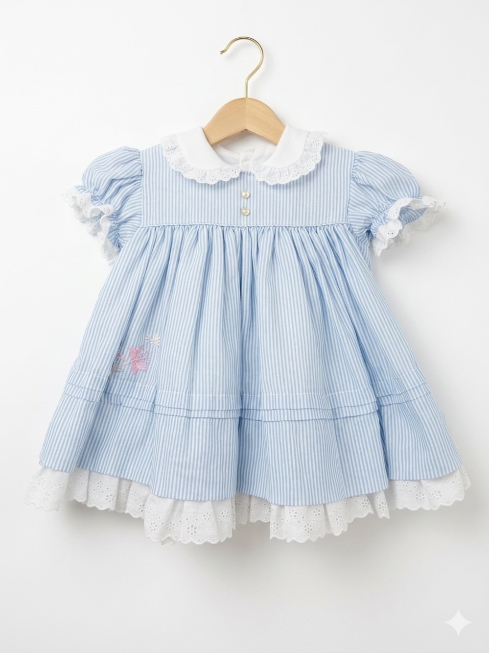C.I. Castro Light Blue and White Striped Eyelet Dress